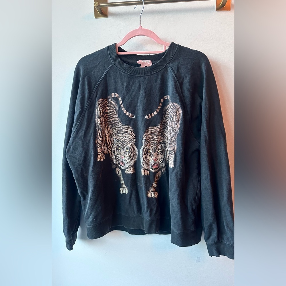 Show me your MUMU Black Dancing Tiger Graphic Sweatshirt, 24” P2P, Size S